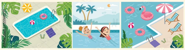 Obraz Summer vacation background of pool with tranquil turquoise ripples.