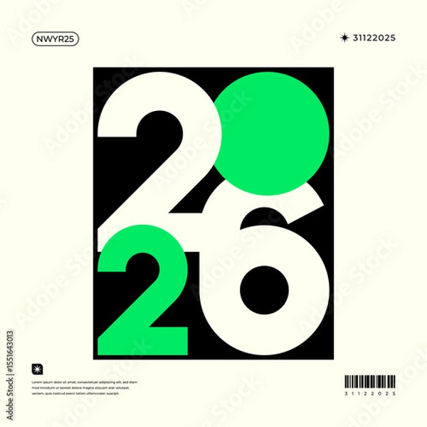 Fototapeta A vibrant and modern design showcasing the year 2026 in a dynamic color combinations