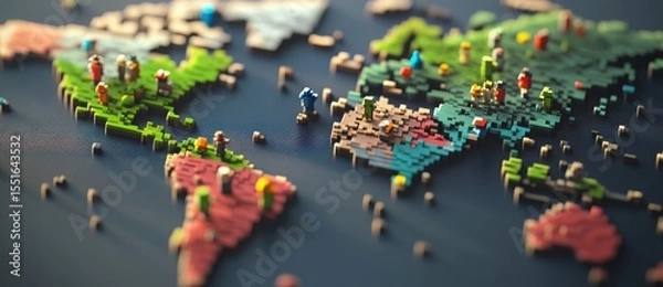 Obraz Colorful Three Dimensional World Map Model With Miniature People