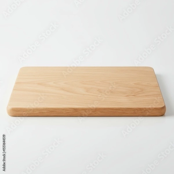 Fototapeta Rectangular wooden cutting board on white background, natural kitchen accessory for food preparation, culinary styling, chopping surface or rustic home cooking presentation