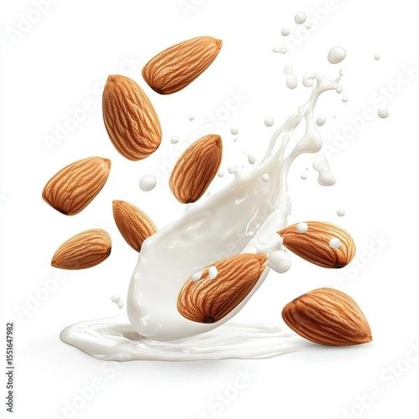 Obraz Hyper realistic 3d render Almond Milk Splash: Delicious & Nutritious AI Generative