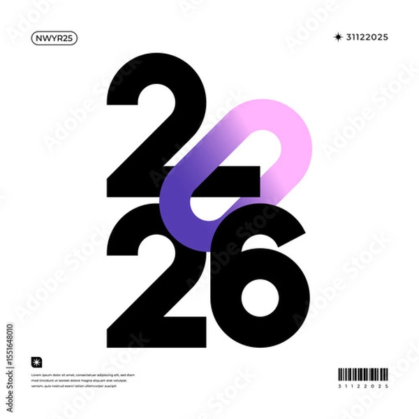 Fototapeta A vibrant and modern design showcasing the year 2026 in a dynamic color combinations