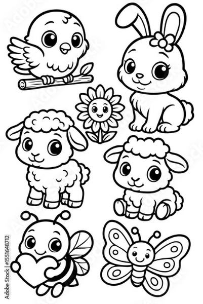 Fototapeta Funny cartoon animal head icon set vector illustration with dog cat owl elephant pig and bird characters for children's design