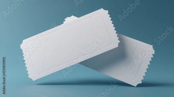 Fototapeta Floating blank white tickets mockup template, event admission design and raffle promotion template
