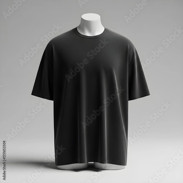 Fototapeta Oversized Black T-Shirt Mockup, on Mannequin Torso, Soft Grey Background, Blank Apparel Template, Modern Casual Style