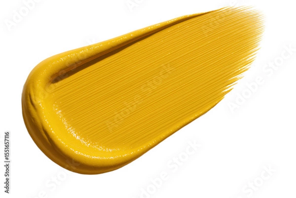 Fototapeta A vibrant yellow paint or cosmetic swatch with visible brushstrokes, set against a transparent background