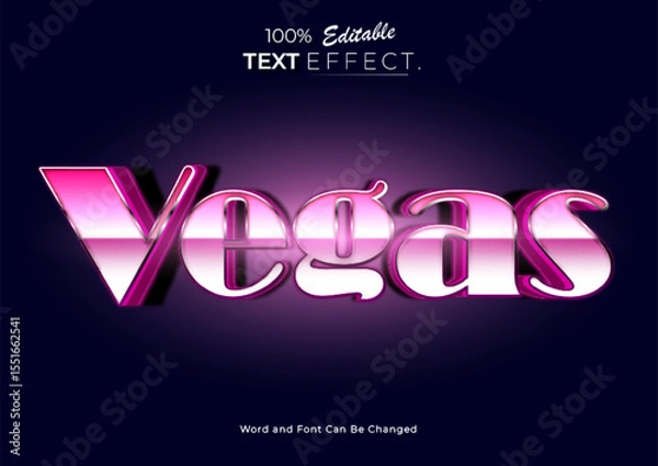 Fototapeta 3d Pink neon Las Vegas text effect. Neon Font style Effect. Editable text effect.	