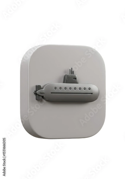 Fototapeta 3d Gray Submarine Icon Isolated with Transparent Background