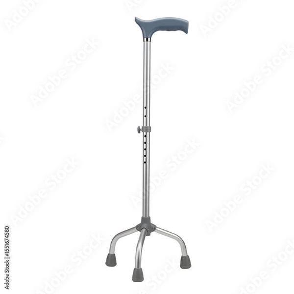 Fototapeta Adjustable quad cane for mobility support isolated on transparent background
