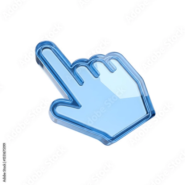Fototapeta Blue glass hand cursor pointing isolated on transparent white background
