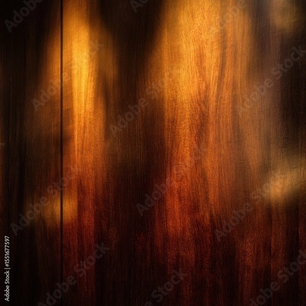 Fototapeta Abstract close up of a textured wooden surface with warm lighting effects