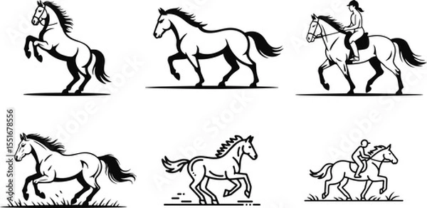 Obraz Horse & Rider Silhouettes | Equestrian Vector Set