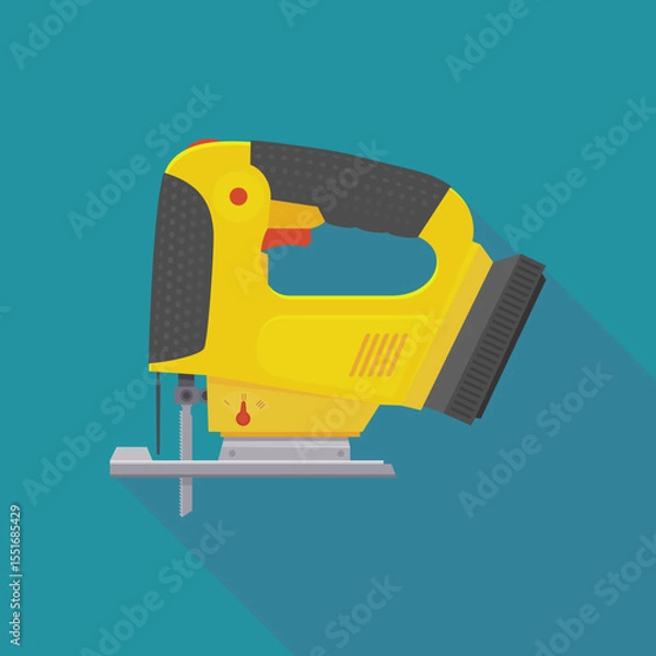 Fototapeta Yellow jigsaw side view in flat design style on a blue background with long shadow