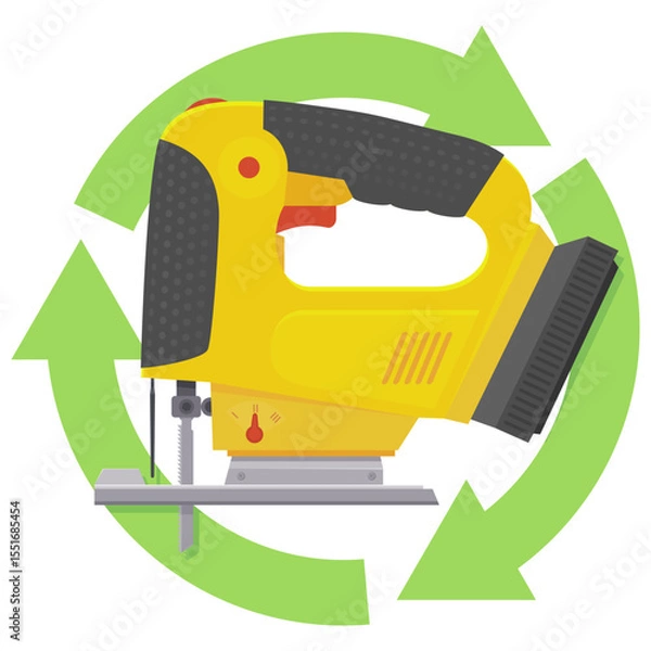 Fototapeta Jigsaw with a green circular symbol of three recycling arrows in a flat design style (cut out)