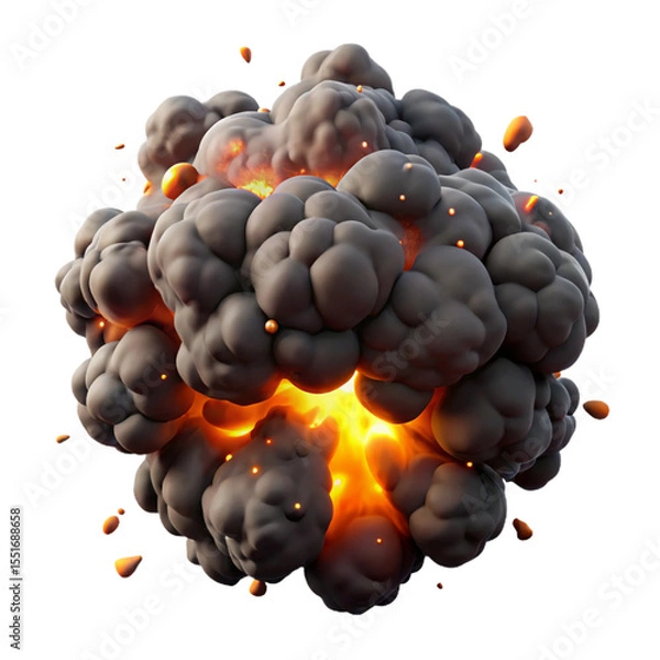 Fototapeta D Realistic Explosion with Fire, Smoke, and Debris – Cinematic Blast Effect on Transparent Background"

