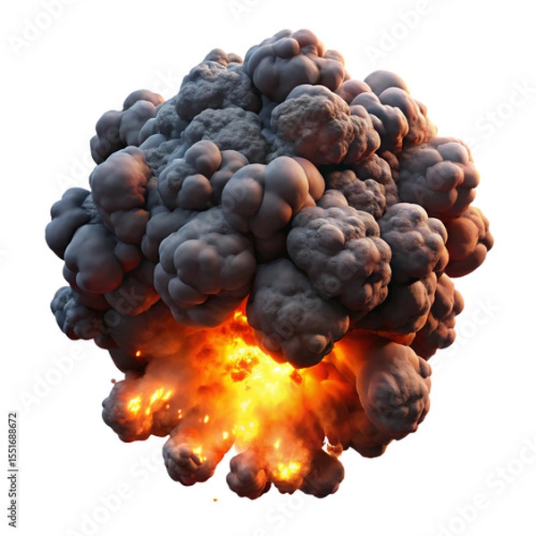 Fototapeta D Realistic Explosion with Fire, Smoke, and Debris – Cinematic Blast Effect on Transparent Background"

