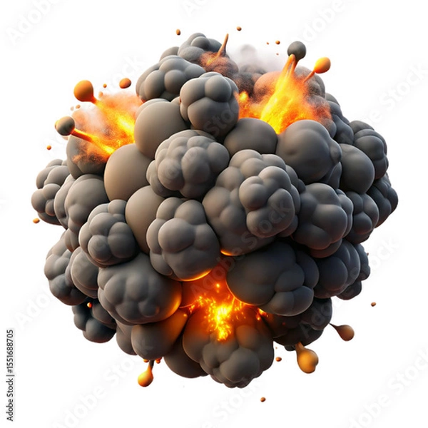 Fototapeta D Realistic Explosion with Fire, Smoke, and Debris – Cinematic Blast Effect on Transparent Background"

