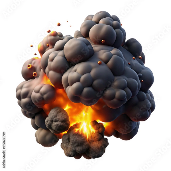 Fototapeta D Realistic Explosion with Fire, Smoke, and Debris – Cinematic Blast Effect on Transparent Background"

