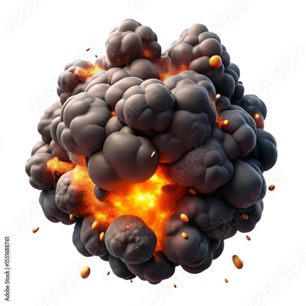 Fototapeta D Realistic Explosion with Fire, Smoke, and Debris – Cinematic Blast Effect on Transparent Background"

