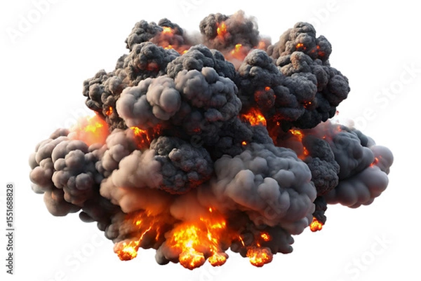 Fototapeta D Realistic Explosion with Fire, Smoke, and Debris – Cinematic Blast Effect on Transparent Background"

