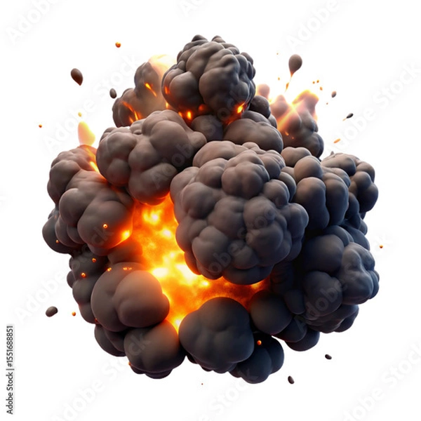 Fototapeta D Realistic Explosion with Fire, Smoke, and Debris – Cinematic Blast Effect on Transparent Background"

