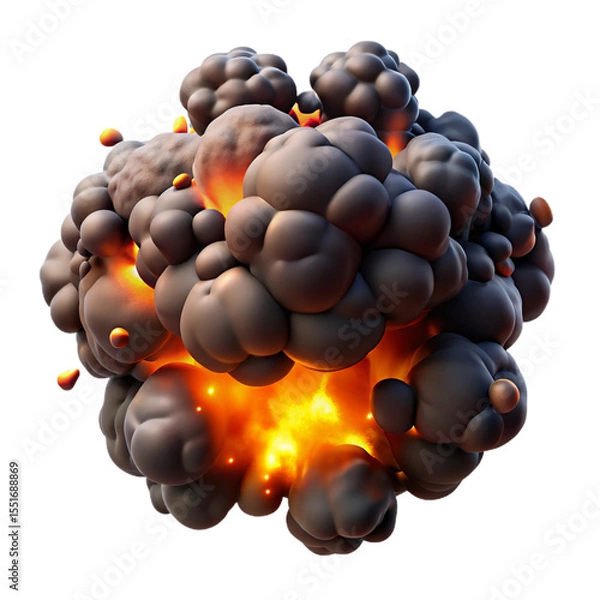 Fototapeta D Realistic Explosion with Fire, Smoke, and Debris – Cinematic Blast Effect on Transparent Background"

