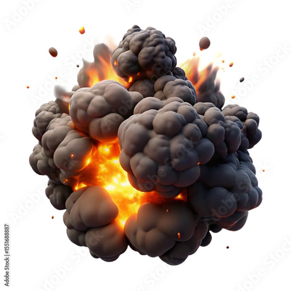 Fototapeta D Realistic Explosion with Fire, Smoke, and Debris – Cinematic Blast Effect on Transparent Background"

