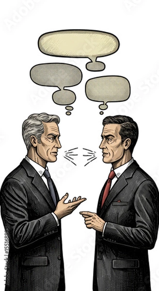 Obraz Comic Illustration of Two Businessmen in Dialogue Transparent PNG