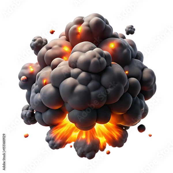 Fototapeta D Realistic Explosion with Fire, Smoke, and Debris – Cinematic Blast Effect on Transparent Background"

