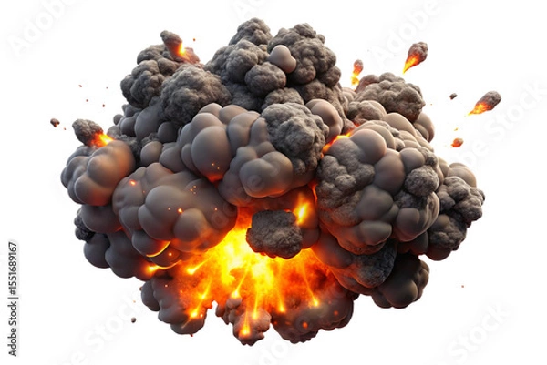Fototapeta D Realistic Explosion with Fire, Smoke, and Debris – Cinematic Blast Effect on Transparent Background"

