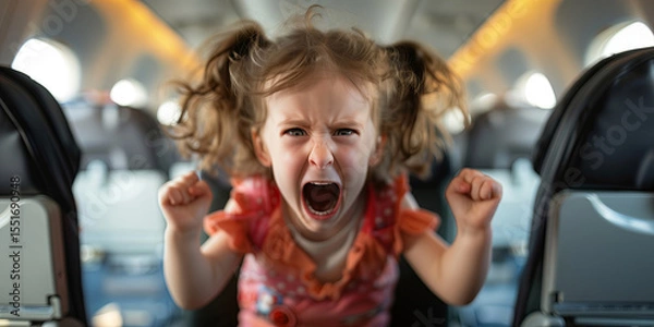 Fototapeta Toddler having a temper tantrum or meltdown on the plane.