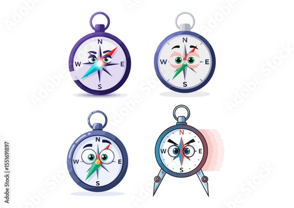 Fototapeta Animated compass with focused eyes pointing forward, symbolizing guided ambition and direction, soft gradient design