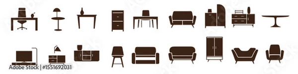 Fototapeta collection set different kind set furniture cons symbol silhouette vector white backgroud