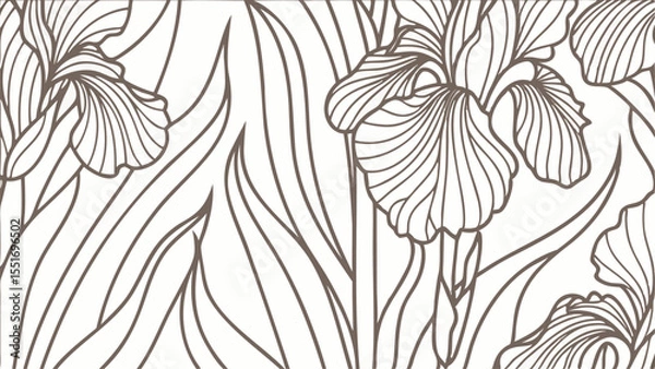 Fototapeta Abstract Iris Flowers Drawn With Soft - Botanical Seamless Vector