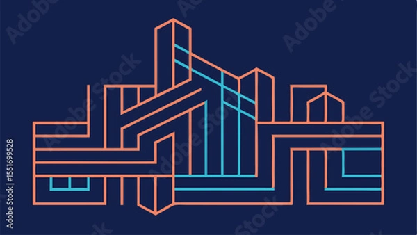 Fototapeta Minimalist architectural line art pattern with a modernist design concept