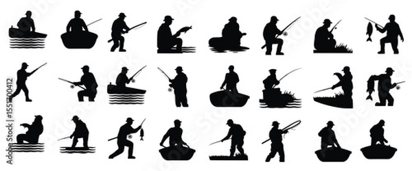Fototapeta collection set different kind fisherman icons symbol silhouette vector design