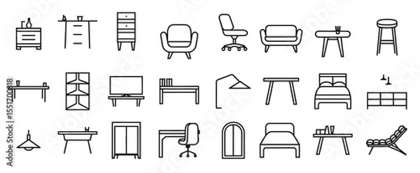 Fototapeta collection set different kind set furniture cons symbol silhouette vector white backgroud