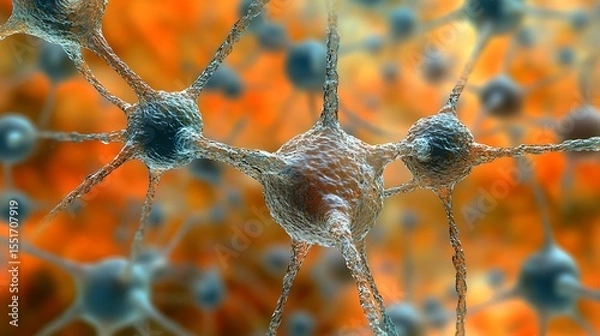 Fototapeta Microscopic View of Neural Network Connections:  A Detailed Look at Neuron Structure and Interconnections