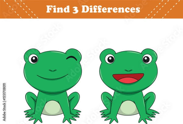 Fototapeta Education game for children find three differences between two frog cartoon. Vector illustration
