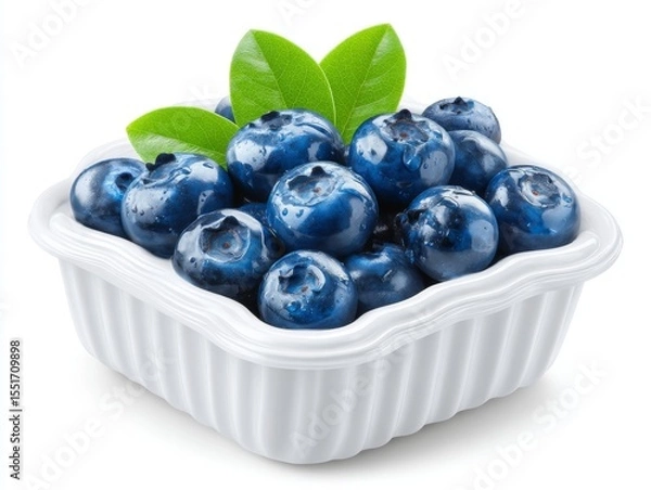 Fototapeta A dark gray, cube-shaped vehicle that is relatively small has a pile of fresh blueberries on it, with visible water droplets present on both the vehicle and the blueberries