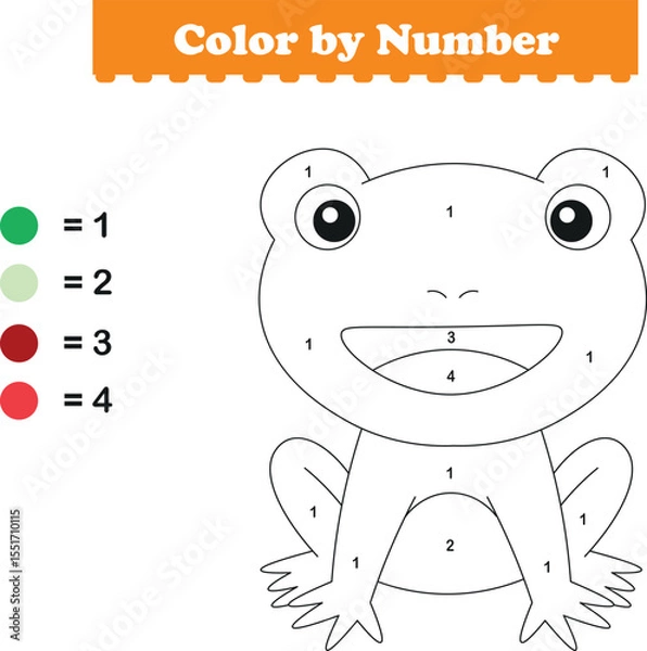 Fototapeta Color by numbers. Coloring page for kids. Coloring with cute frog. Vector illustration