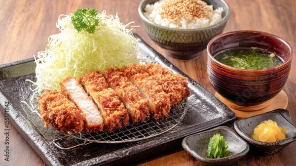 Obraz サクサクとんかつ定食の盛り付け