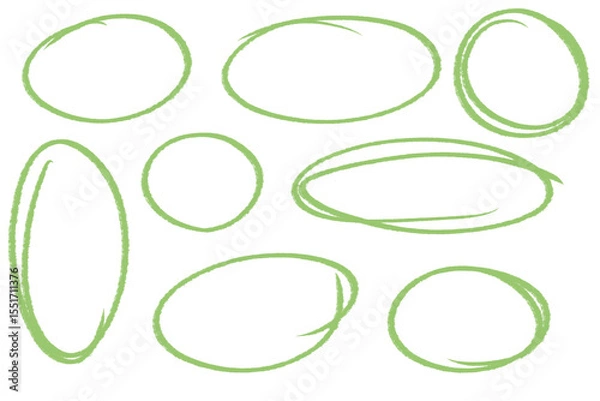 Fototapeta Set of pastell green, light green, circles, sketchy hand-drawn circles for note-taking, presentations etc. 