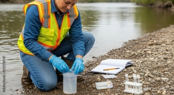 Obraz Environmental Scientist Collecting River Water Samples