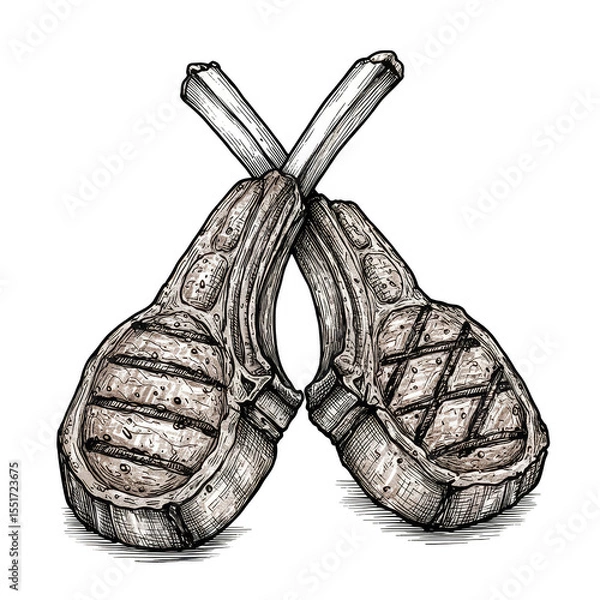 Obraz Illustration Of Grilled Lamb Chops Meat Food With Transparent Background