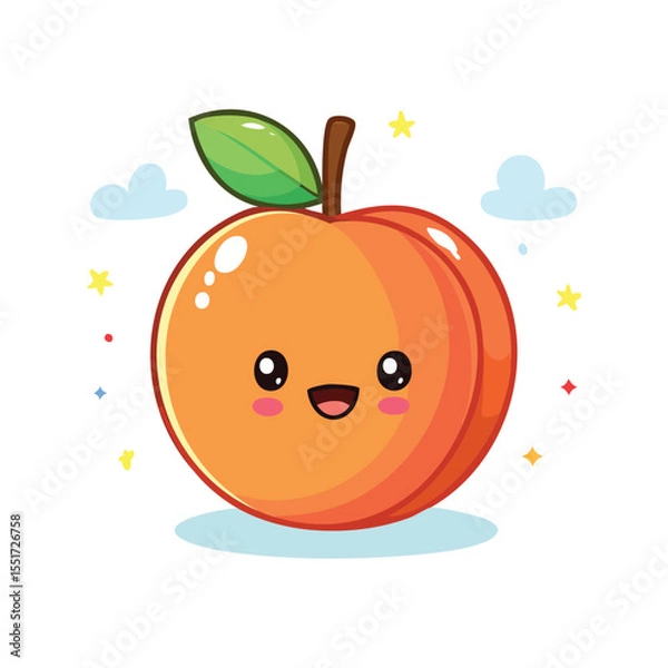 Fototapeta Minimal Flat Vector of a Cute Nectarine with Bold Black Outline, Happy Expression, No Gradients