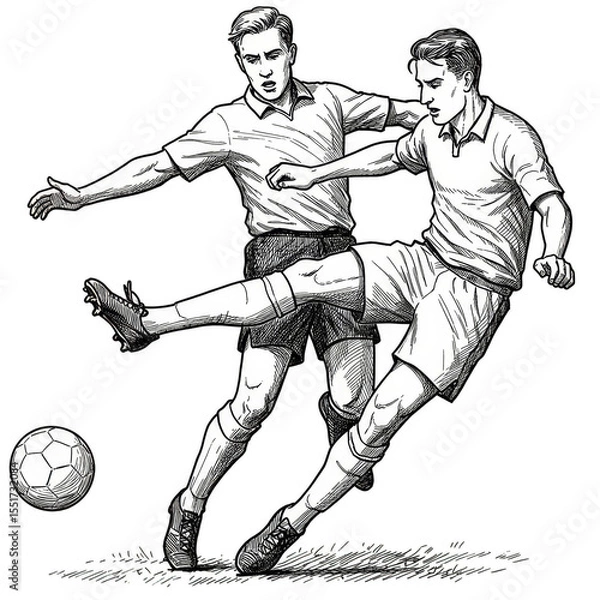 Obraz Illustration of Two Soccer Football Players in Action with Black and White