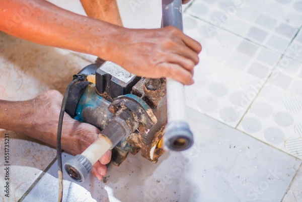 Obraz plumber fixing water pipe