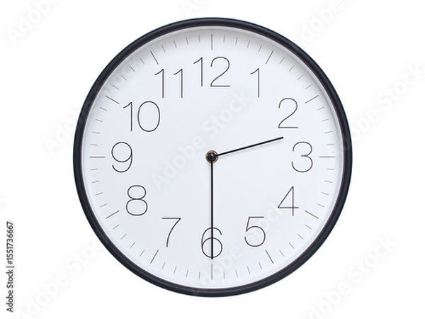 Fototapeta Simple wall clock with black frame and white face displaying 02:30 or 14:30. Ideal for time, schedule, and punctuality themes.