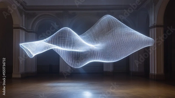 Fototapeta Luminescent Sculpture in Grand Hall: A Study in Light and Form